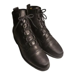 Size 8 Enzo Angiolini Black Leather Lace-up Ankle Boots - Black