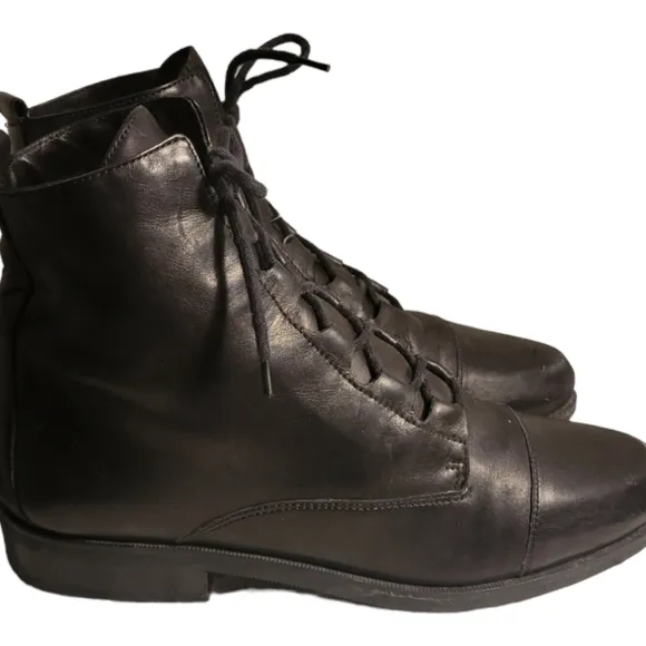 Size 8 Enzo Angiolini Black Leather Lace-up Ankle Boots - Black