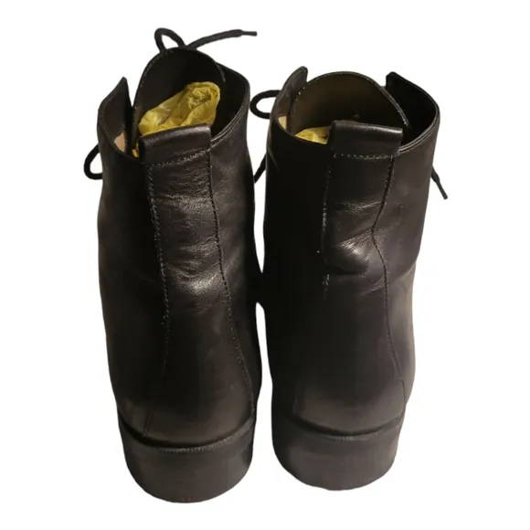 Size 8 Enzo Angiolini Black Leather Lace-up Ankle Boots - Black