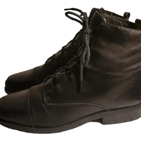 Size 8 Enzo Angiolini Black Leather Lace-up Ankle Boots - Black
