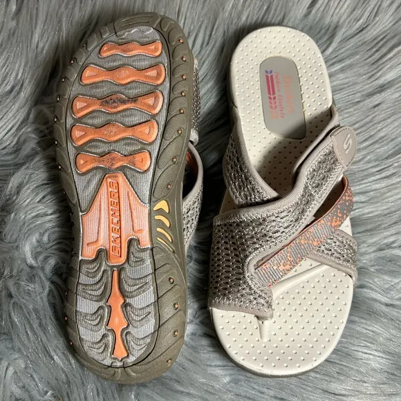 Skechers Reggae Slim Slide Sandal SkecherTan and Orange Sandals Size 7