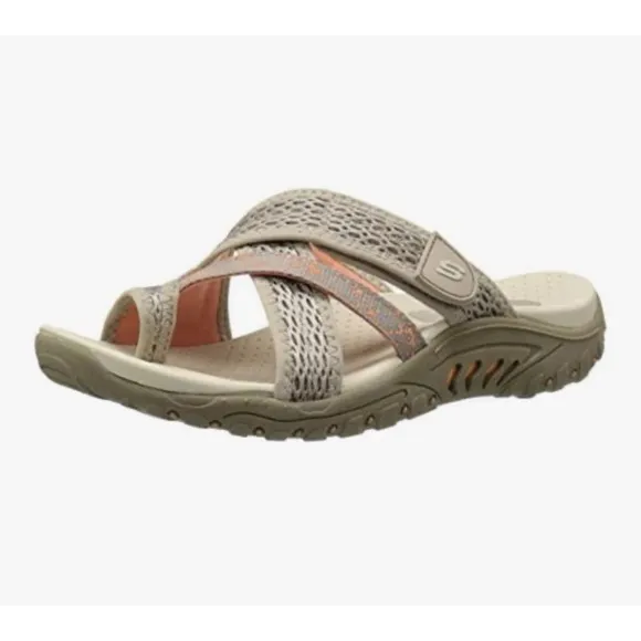 Skechers Reggae Slim Slide Sandal SkecherTan and Orange Sandals Size 7