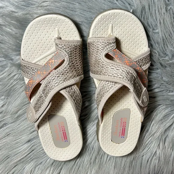 Skechers Reggae Slim Slide Sandal SkecherTan and Orange Sandals Size 7