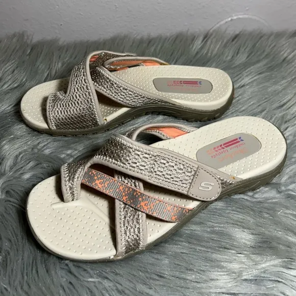 Skechers Reggae Slim Slide Sandal SkecherTan and Orange Sandals Size 7