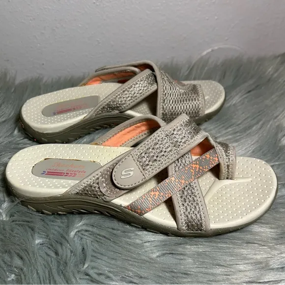 Skechers Reggae Slim Slide Sandal SkecherTan and Orange Sandals Size 7