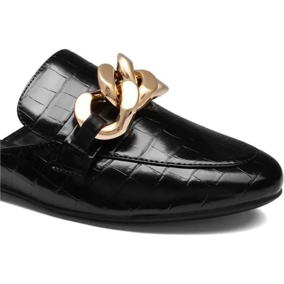 𝅺slides Loafers with Chain Backless Women’s Mules, Black