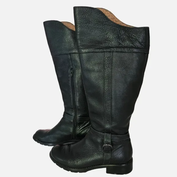 Sofft &quot;Claremont&quot; Black Pebble Leather Equestrian Riding Boots, Zipper, Size 7.5