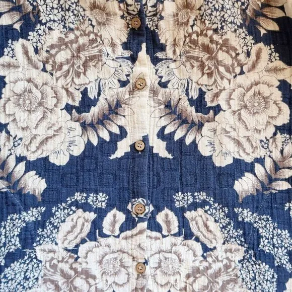 Soft Surroundings St. Remy Navy Blue Brown Cream Floral Boho Shirt Dress Tunic