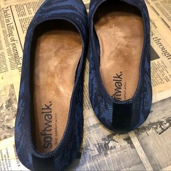 SOFTWALK SICILY COMFORT ROUND TOE WOVEN BALLET WIDE SLIP ON FLATS BLUE CAMO 11W