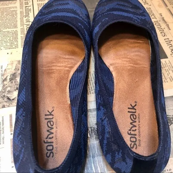 SOFTWALK SICILY COMFORT ROUND TOE WOVEN BALLET WIDE SLIP ON FLATS BLUE CAMO 11W