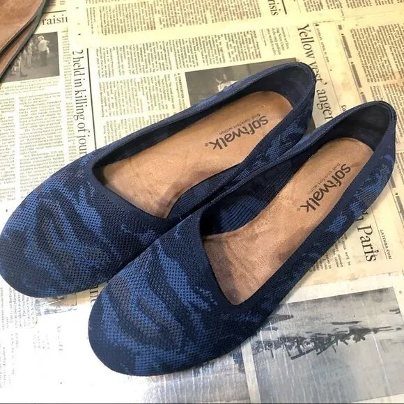 SOFTWALK SICILY COMFORT ROUND TOE WOVEN BALLET WIDE SLIP ON FLATS BLUE CAMO 11W