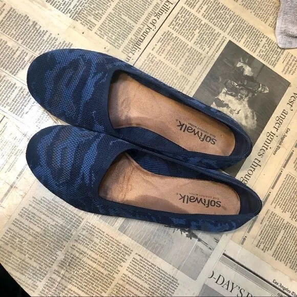 SOFTWALK SICILY COMFORT ROUND TOE WOVEN BALLET WIDE SLIP ON FLATS BLUE CAMO 11W
