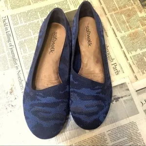SOFTWALK SICILY COMFORT ROUND TOE WOVEN BALLET WIDE SLIP ON FLATS BLUE CAMO 11W