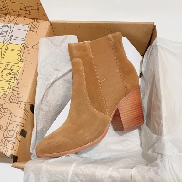 Soludos Emma Chesnut Suede Ankle Booties Brown Leather Casual Block Heel Boots 9