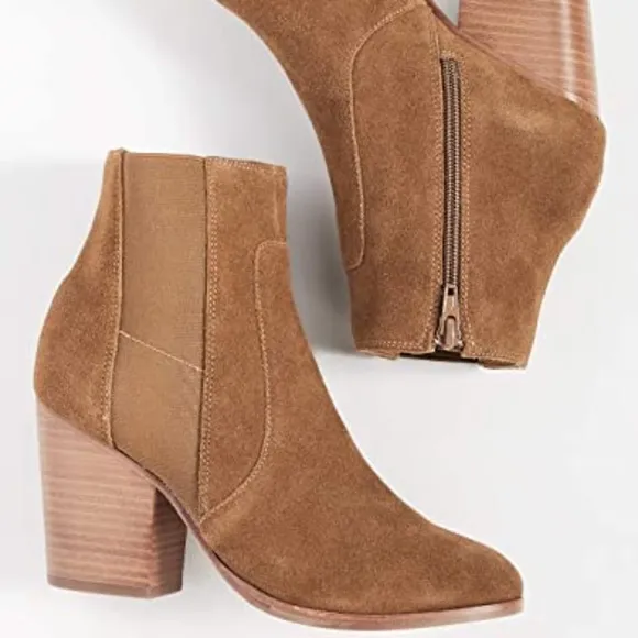 Soludos Emma Chesnut Suede Ankle Booties Brown Leather Casual Block Heel Boots 9