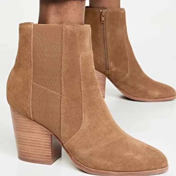 Soludos Emma Chesnut Suede Ankle Booties Brown Leather Casual Block Heel Boots 9