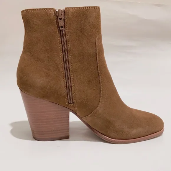 Soludos Emma Chesnut Suede Ankle Booties Brown Leather Casual Block Heel Boots 9