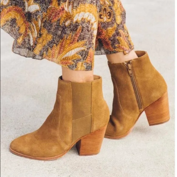 Soludos Emma Chesnut Suede Ankle Booties Brown Leather Casual Block Heel Boots 9