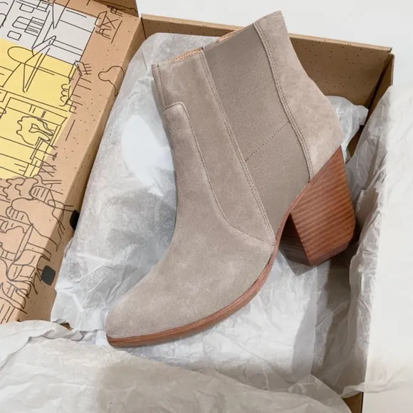 Soludos Emma Mineral Grey Suede Ankle Booties Leather Casual Block Heel Boots 10