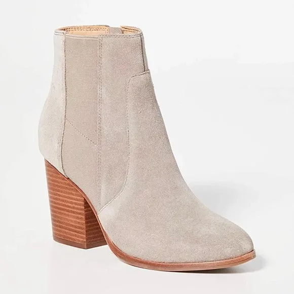 Soludos Emma Mineral Grey Suede Ankle Booties Leather Casual Block Heel Boots 10