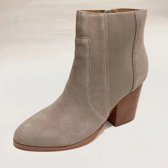 Soludos Emma Mineral Grey Suede Ankle Booties Leather Casual Block Heel Boots 9