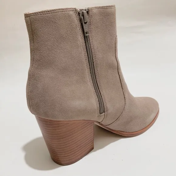 Soludos Emma Mineral Grey Suede Ankle Booties Leather Casual Block Heel Boots 9