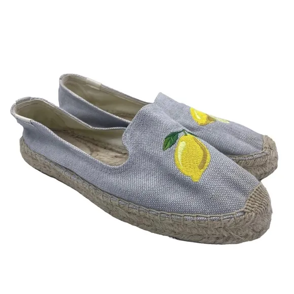 Soludos platform espadrille flats embroidered lemons Size 9
