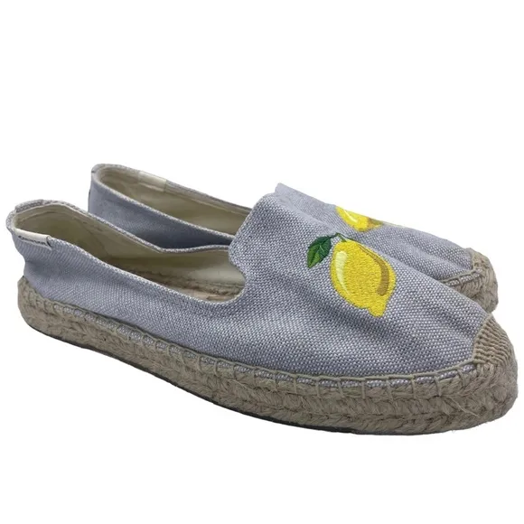 Soludos platform espadrille flats embroidered lemons Size 9