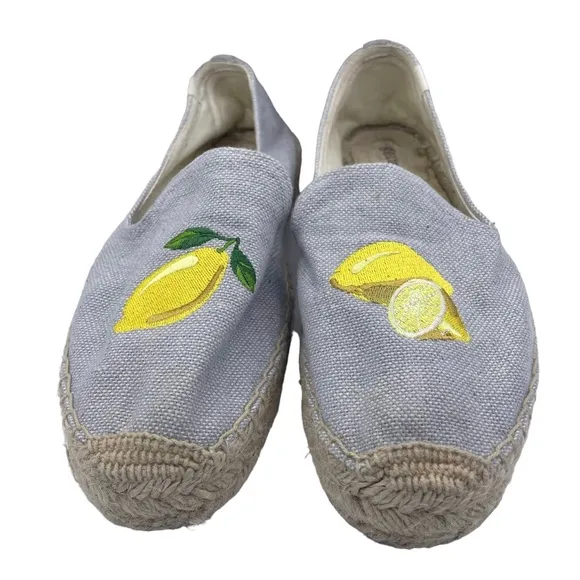 Soludos platform espadrille flats embroidered lemons Size 9