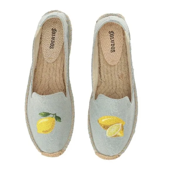 Soludos platform espadrille flats embroidered lemons Size 9
