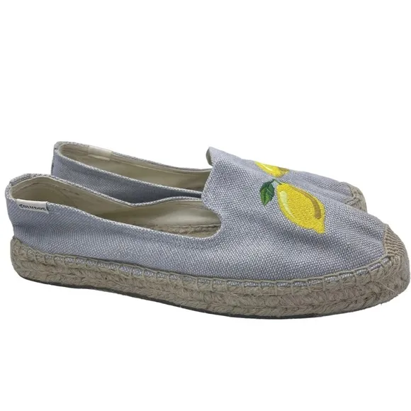 Soludos platform espadrille flats embroidered lemons Size 9