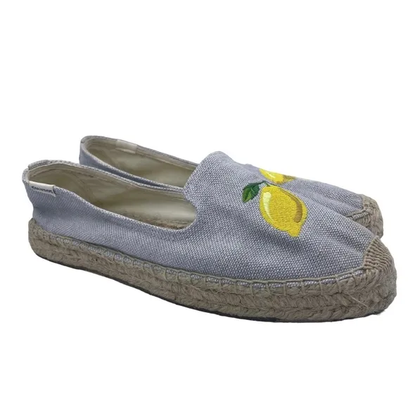 Soludos platform espadrille flats embroidered lemons Size 9