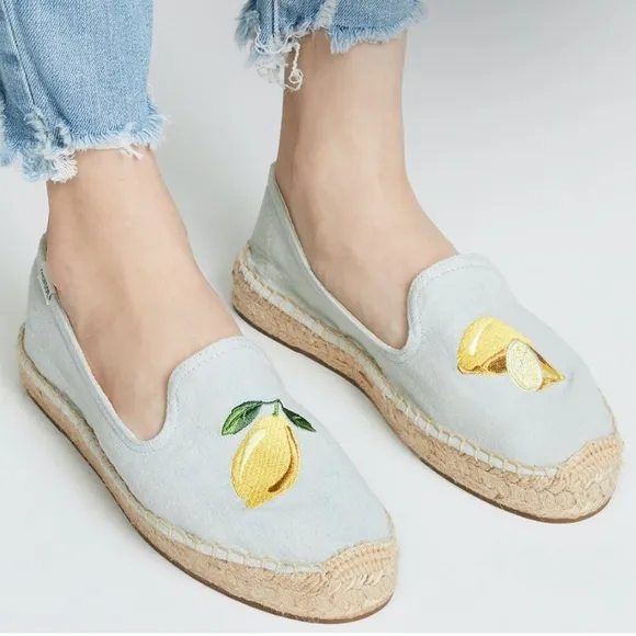 Soludos platform espadrille flats embroidered lemons Size 9