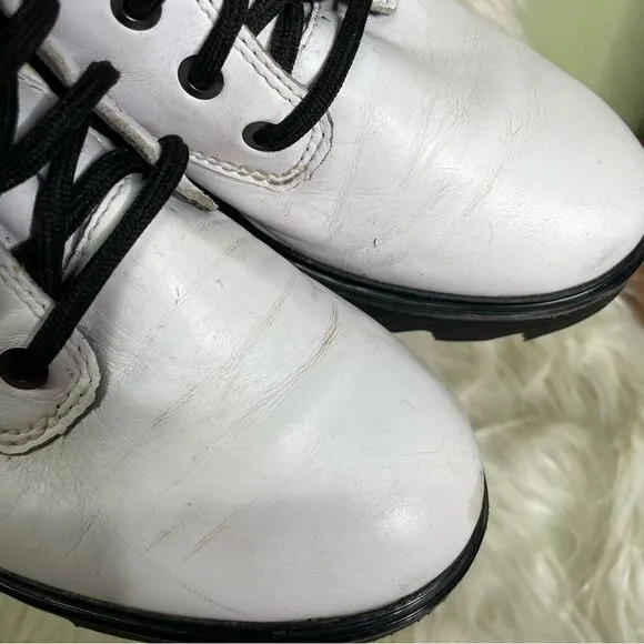 Sorel 9.5 Lenox White Lace Up Combat Hiking Boot Leather Waterproof Lug Sole