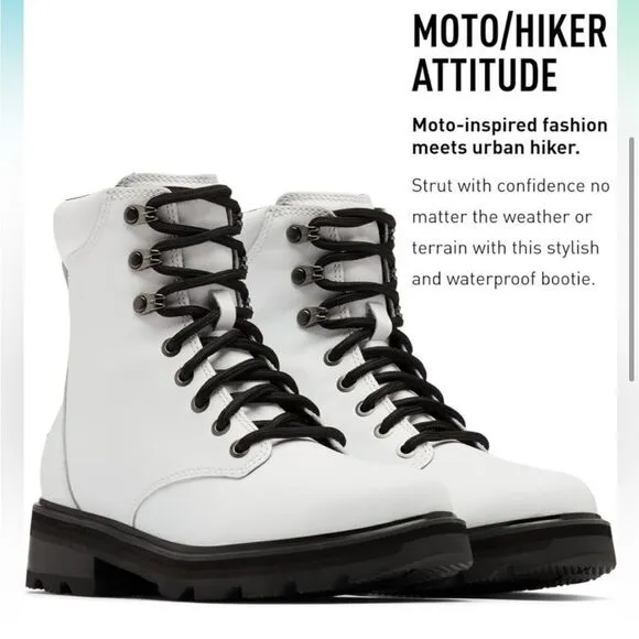 Sorel 9.5 Lenox White Lace Up Combat Hiking Boot Leather Waterproof Lug Sole