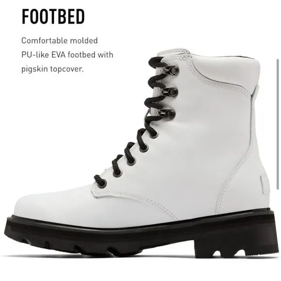 Sorel 9.5 Lenox White Lace Up Combat Hiking Boot Leather Waterproof Lug Sole