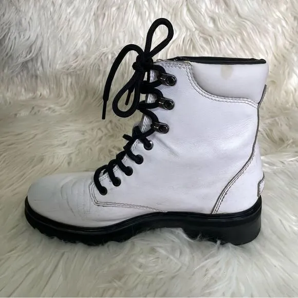 Sorel 9.5 Lenox White Lace Up Combat Hiking Boot Leather Waterproof Lug Sole