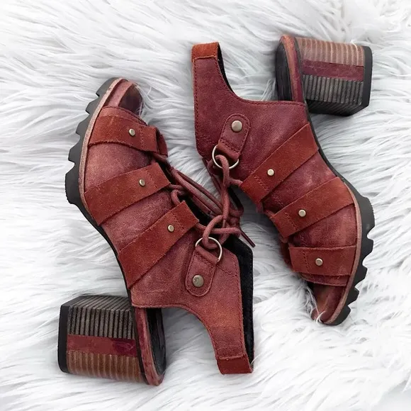 SOREL | Addington Lace Up Sandal Rustic Orange/Brown Block Heel | Size 8