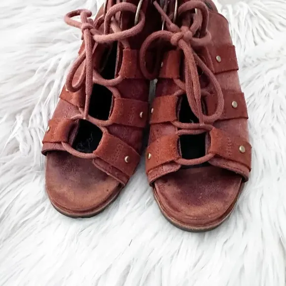 SOREL | Addington Lace Up Sandal Rustic Orange/Brown Block Heel | Size 8