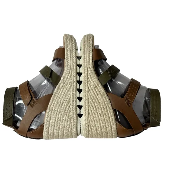 SOREL Cameron Multi Strap Leather Wedge Sandals Brown Olive Size 7