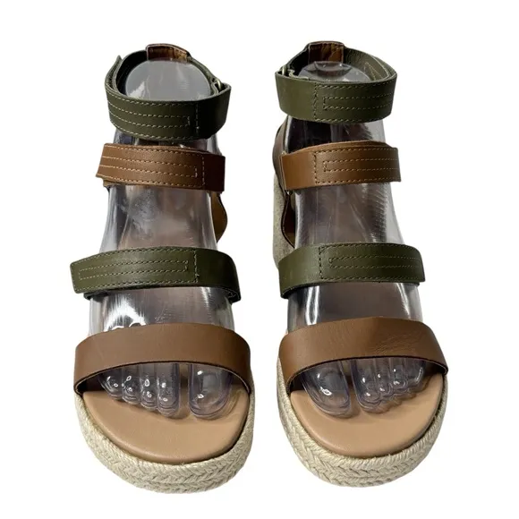 SOREL Cameron Multi Strap Leather Wedge Sandals Brown Olive Size 7