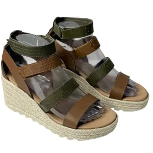 SOREL Cameron Multi Strap Leather Wedge Sandals Brown Olive Size 7