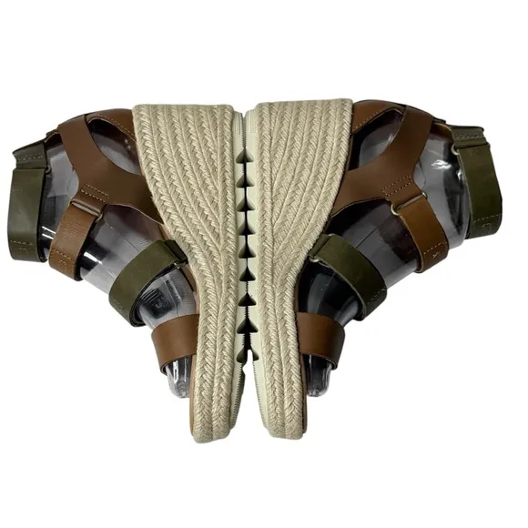 SOREL Cameron Multi Strap Leather Wedge Sandals Brown Olive Size 7