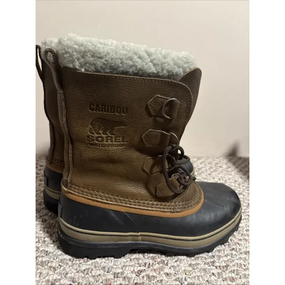 Sorel Caribou Boots Waterproof Natural Rubber 100% Sheep Fur Lining- Size 10