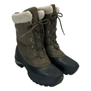 Sorel Cumberland Size 9 Insulated Winter Snow Boots Lace Up Olive Green Faux Fur