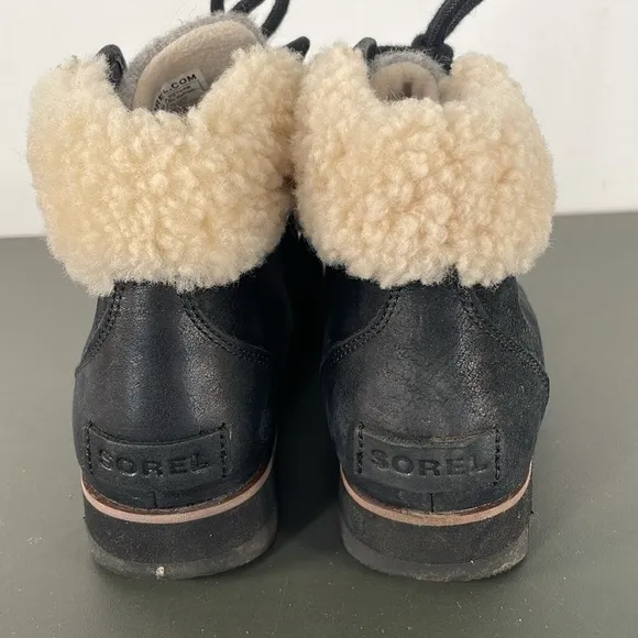 Sorel Harlow Lace Cozy Lace Up Ankle Boots Black Gray Sz 7