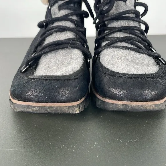 Sorel Harlow Lace Cozy Lace Up Ankle Boots Black Gray Sz 7