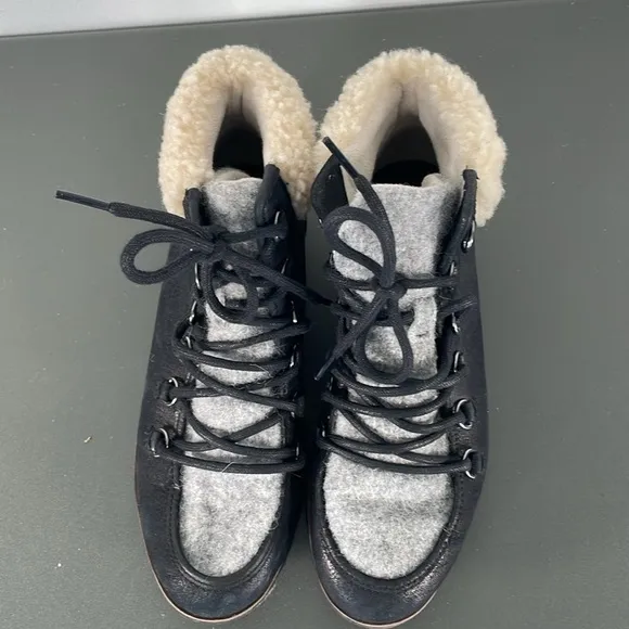 Sorel Harlow Lace Cozy Lace Up Ankle Boots Black Gray Sz 7