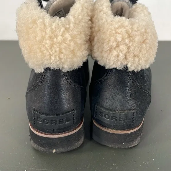 Sorel Harlow Lace Cozy Lace Up Ankle Boots Black Gray Sz 7