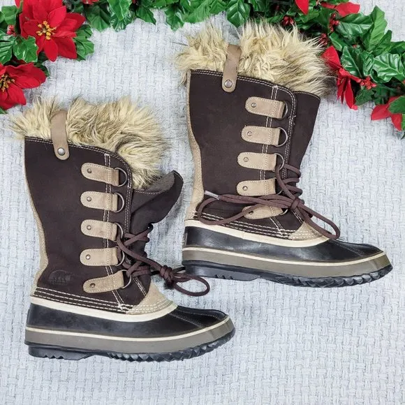 Sorel Joan of Arctic Brown Suede Leather Waterproof Winter Snow Boots